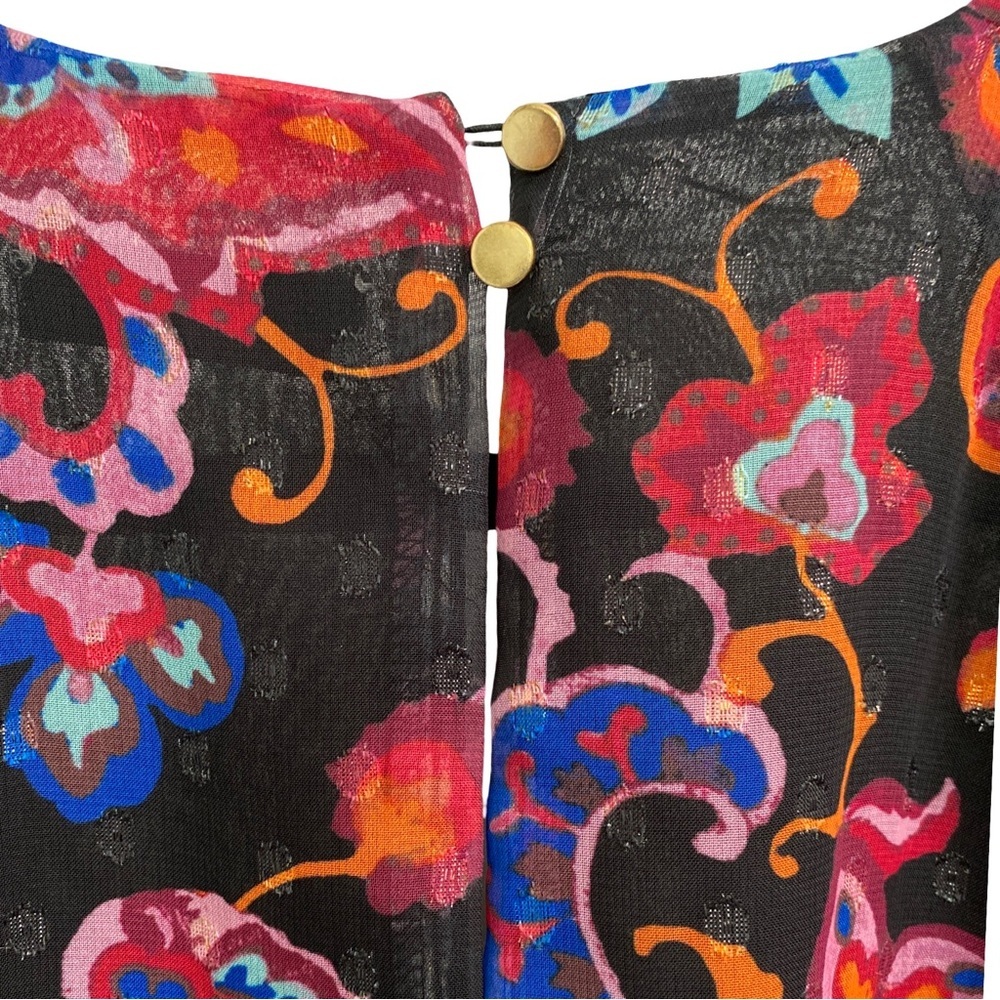 Estelle Floral Paisley Shirt Bitty Dot Metallic Asymmetrical Hem Top Size 2X - Picture 4 of 9